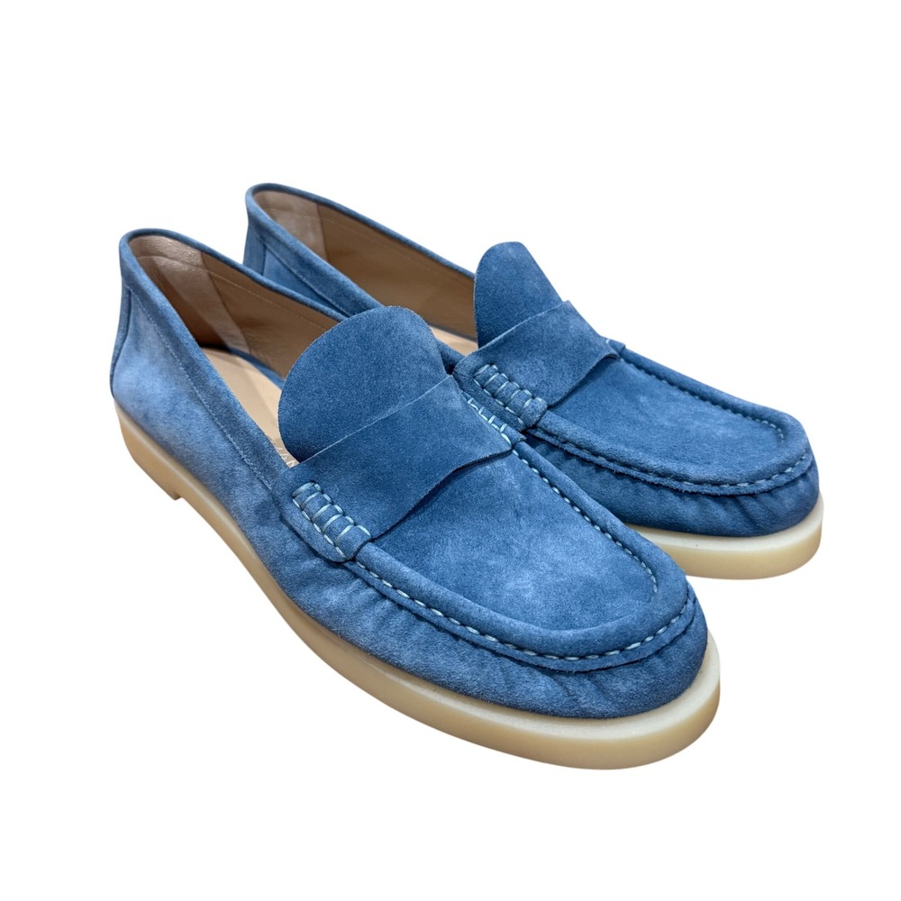 Stuart Weitzman Blake Suede Loafer Blue Steel Shoes Womens 9.5B Workwear Preppy